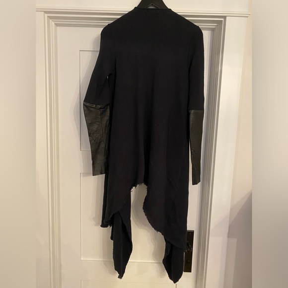 Ovate Raw Edge Asymmetric Sweater with Leather Sleeves - Small - Picture 6 of 6